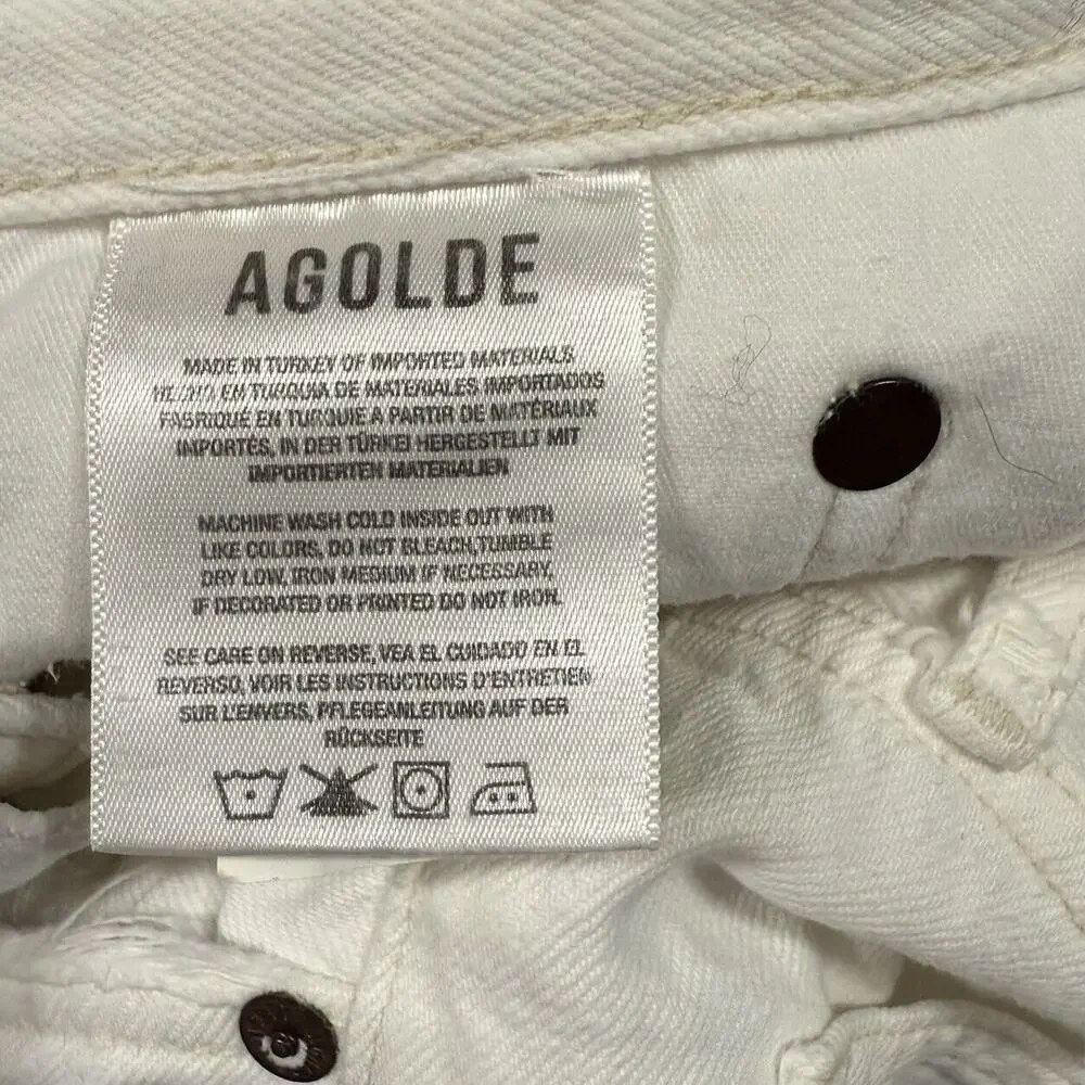 Agolde Jeans Sz‎ 27 90's Mid Rise Loose Fit Vanish White Distressed Thrashed - Picture 10 of 16
